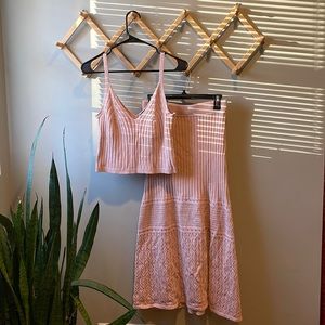 Scoop Crochet Knit Sweater Set in peach/pink color